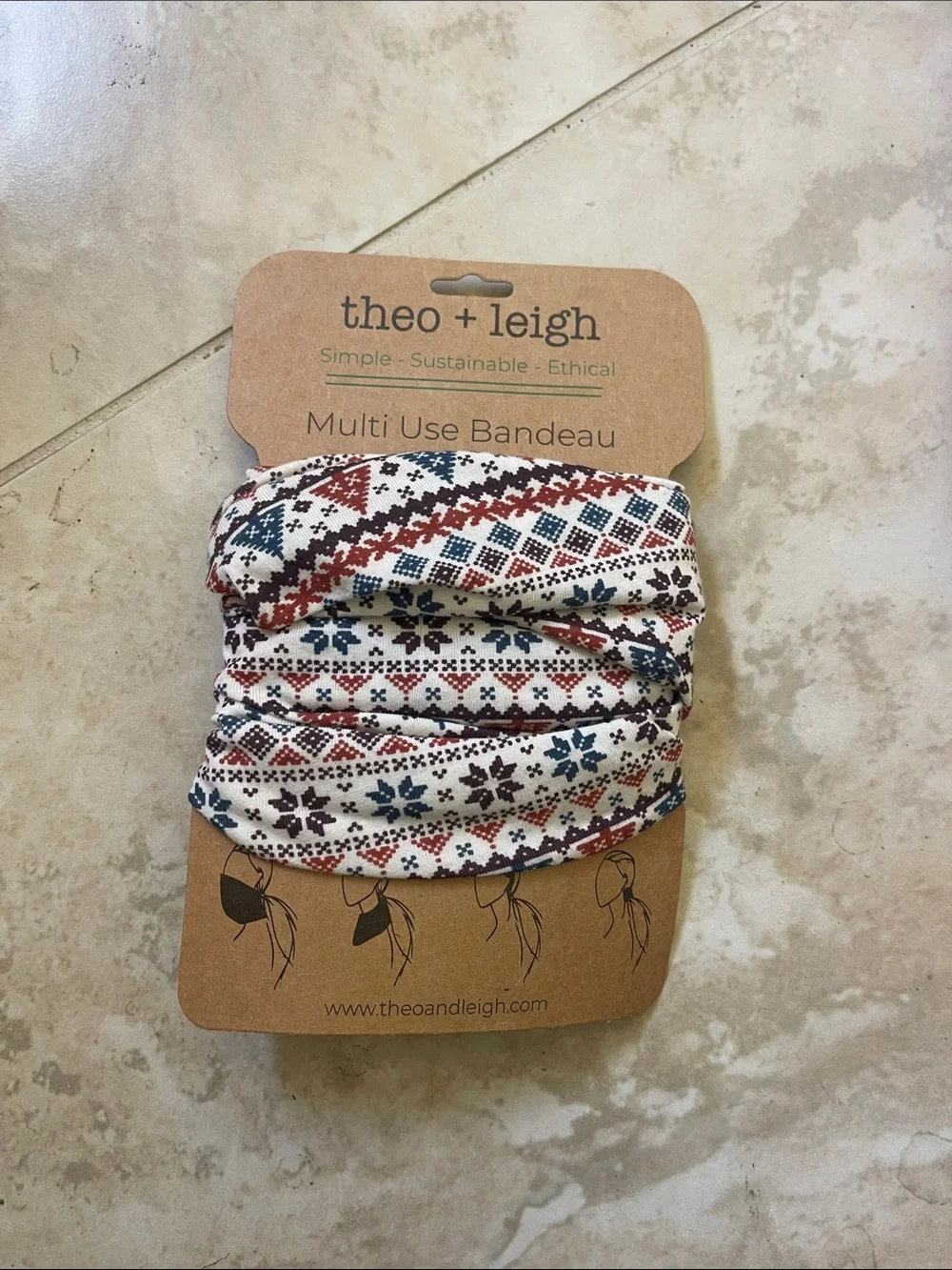 Kids Multi-Use Bandeau in Cream with Red & Blue Pattern